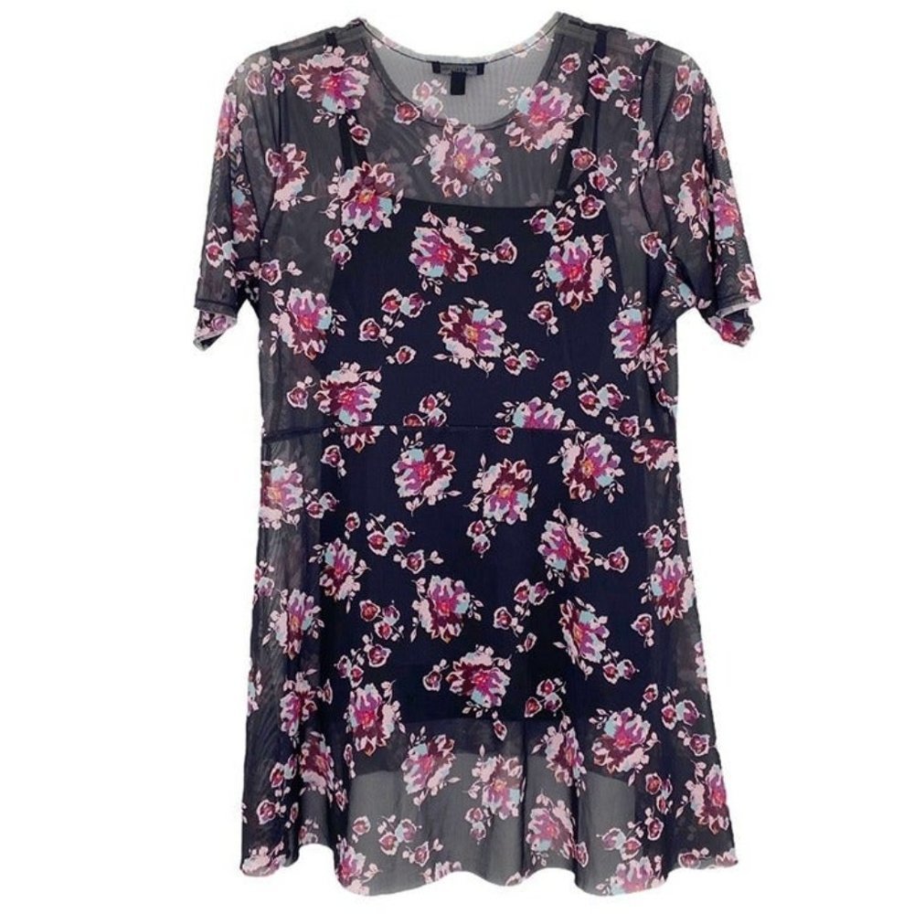 Lane Bryant Floral Sheer Mesh Top Short Sleeve Blouse w Camisole Sz 14/16